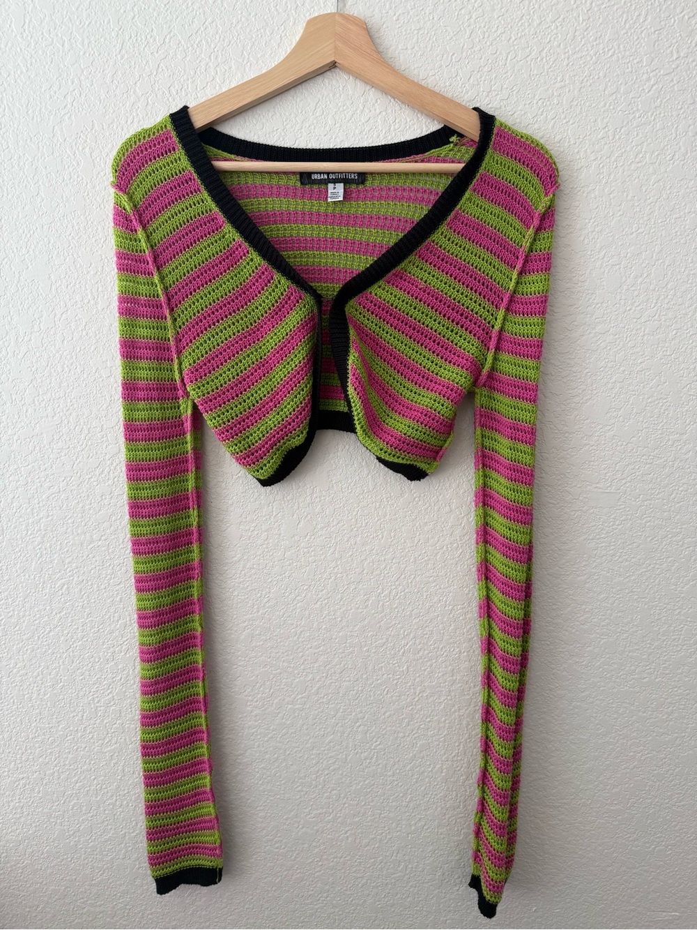 Urban Outfitters Pink Green Striped Crochet Bolero Cardigan Size S